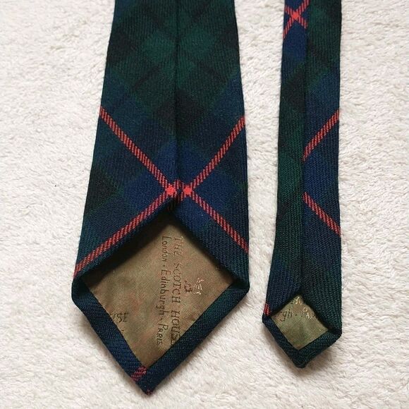 Vtg The Scotch House All Wool NeckTie Tie Tartan Blue Green Plaid England 3.2x54 - Picture 2 of 7